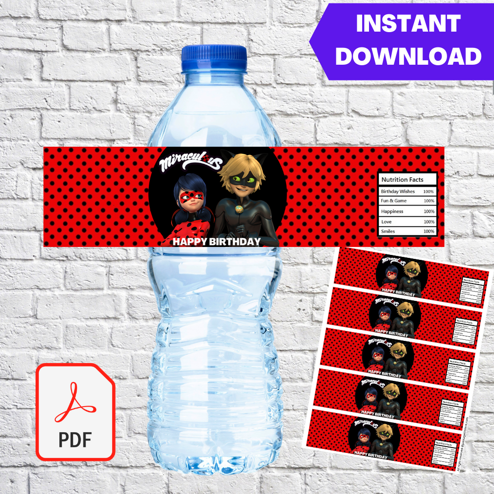 Miraculous Ladybug Party Water Bottle label