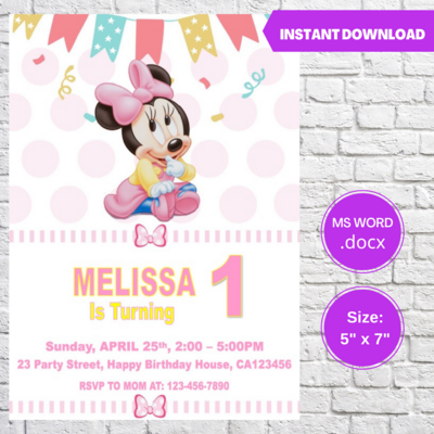 Minnie Baby Birthday Party Invitation Template