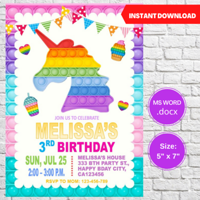 Pop It Fidget Birthday Party Invitation Template