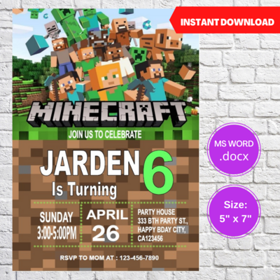 Minecraft Birthday Party Invitation Template