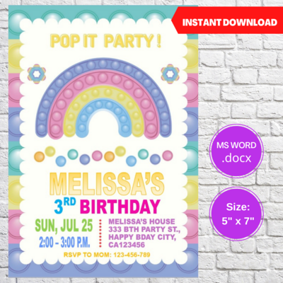 Pop it Bubble Rainbow Party Invitation Template