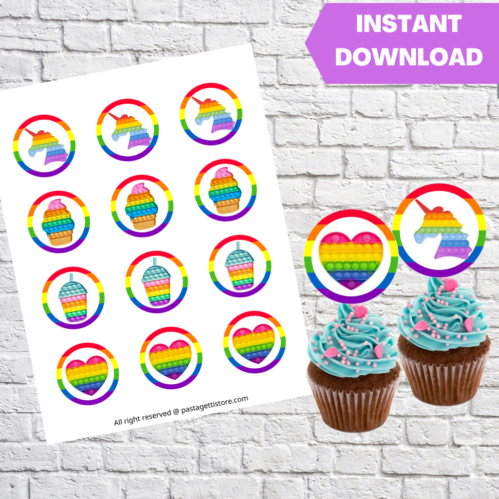Pop It Fidget Party Cupcake Toppers Printable