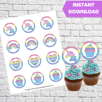 ​Pop It Bubble Party Cupcake Toppers Printable