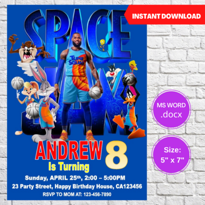 Space Jam 2 Party Birthday Invitation Template