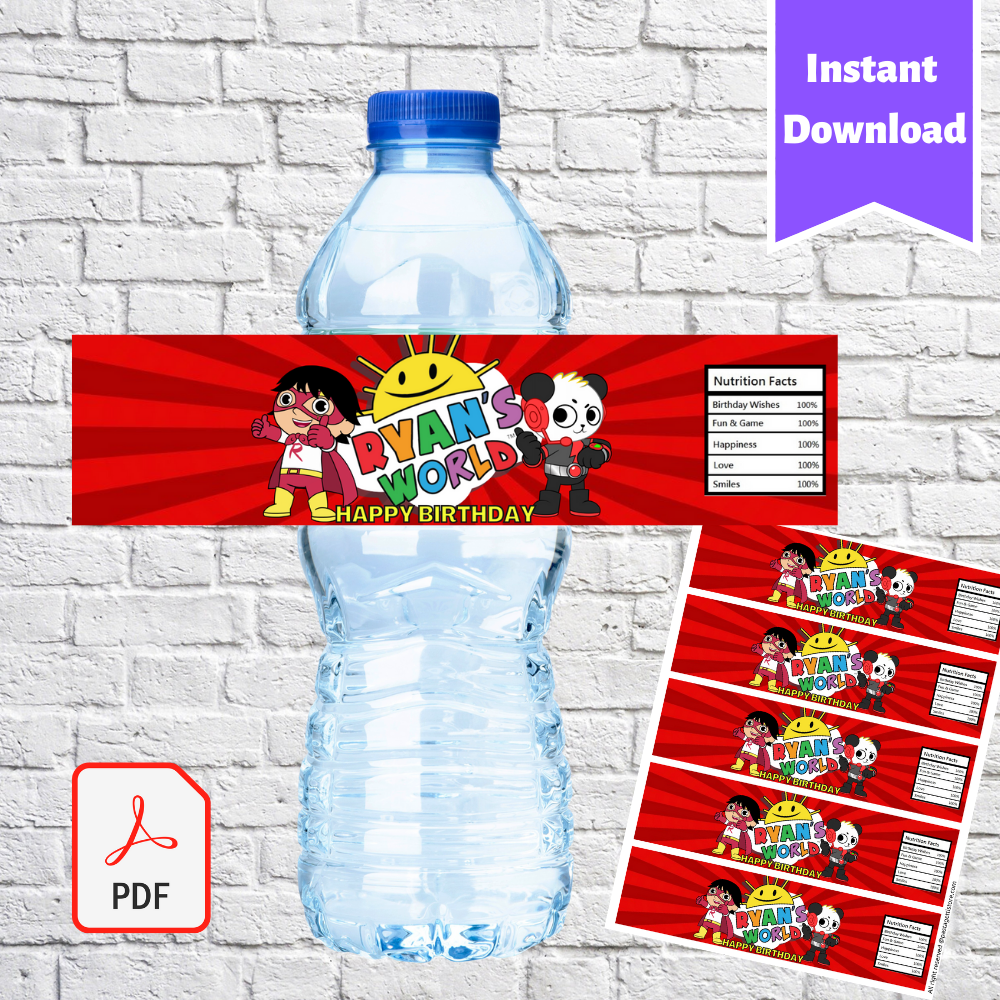 Ryan's World Party Water Bottle Labels Printable