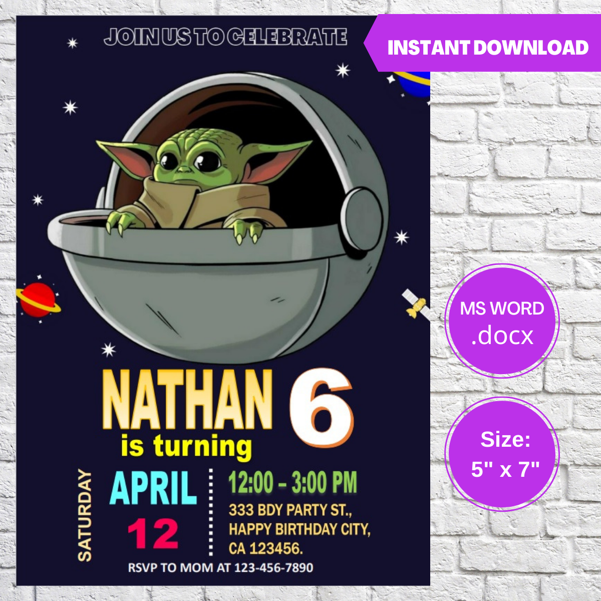 Baby Yoda Birthday Invitation Template Printable