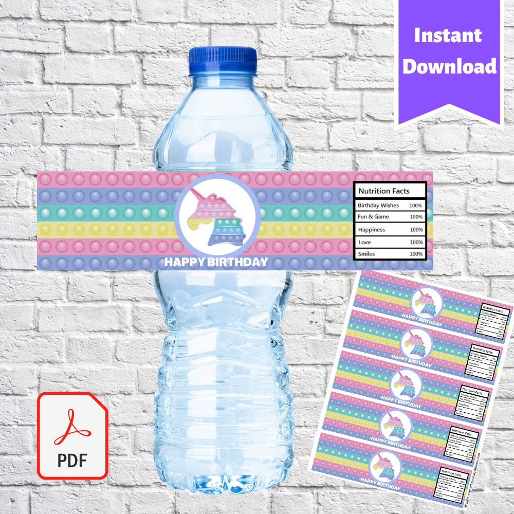 Pop It Bubble Party Water Bottle Label Printable