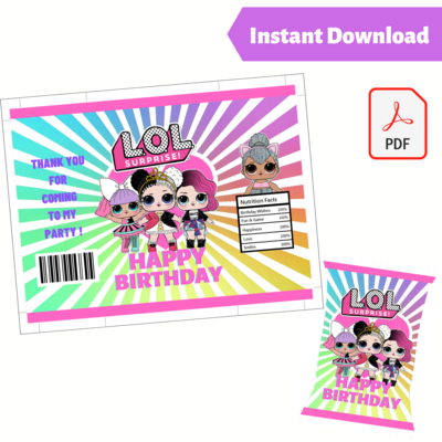 LOL Surprise Girls Party Chip Bag Wrapper Printable
