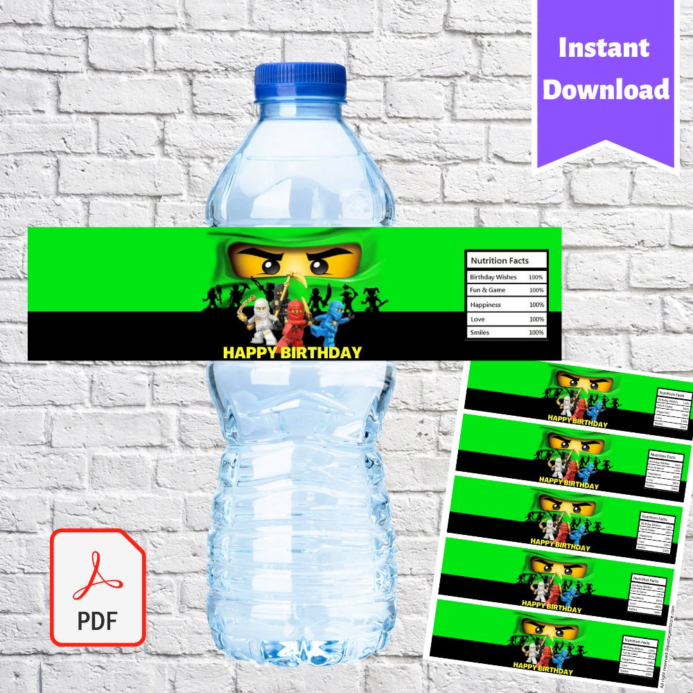 Ninjago Lego Party Water Bottle Label Printable