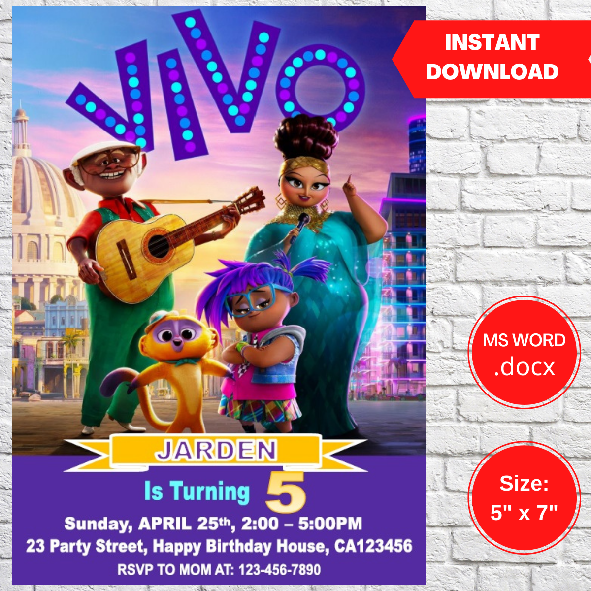 Vivo Movie Birthday Party Invitation Template