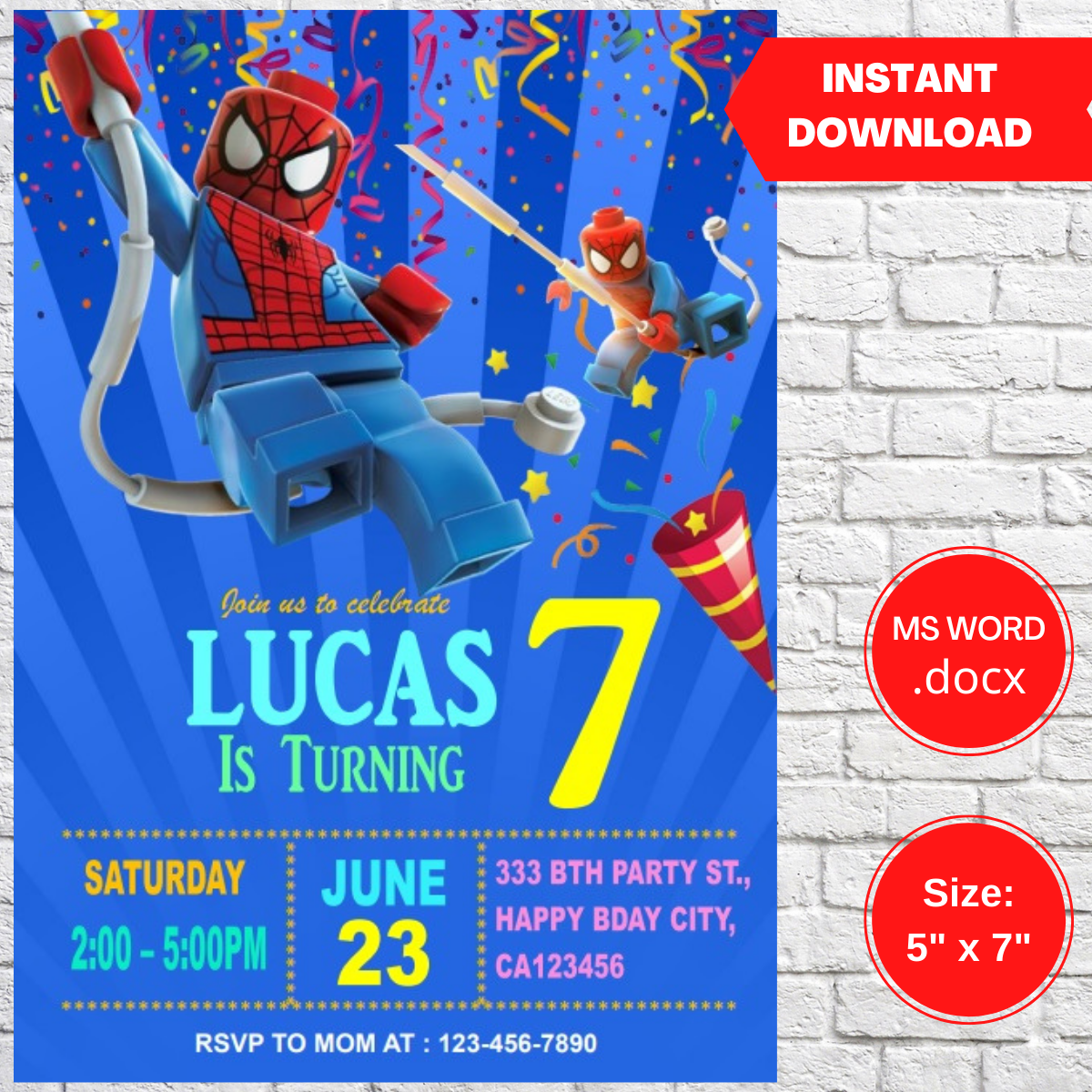 Spiderman Lego Birthday Party Invitation Printable