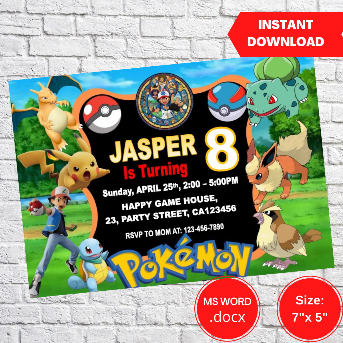 Pokemon Go Game Party Birthday Invitation Template