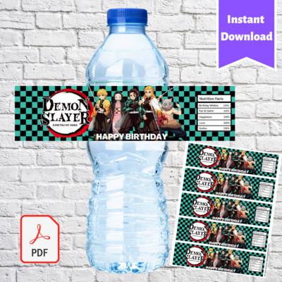 Demon Slayer Party Water Bottle Labels Printable