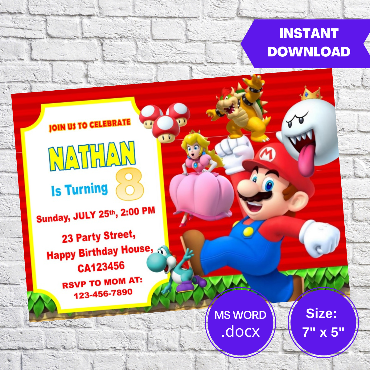 Super Mario Bros Birthday Invitation Template