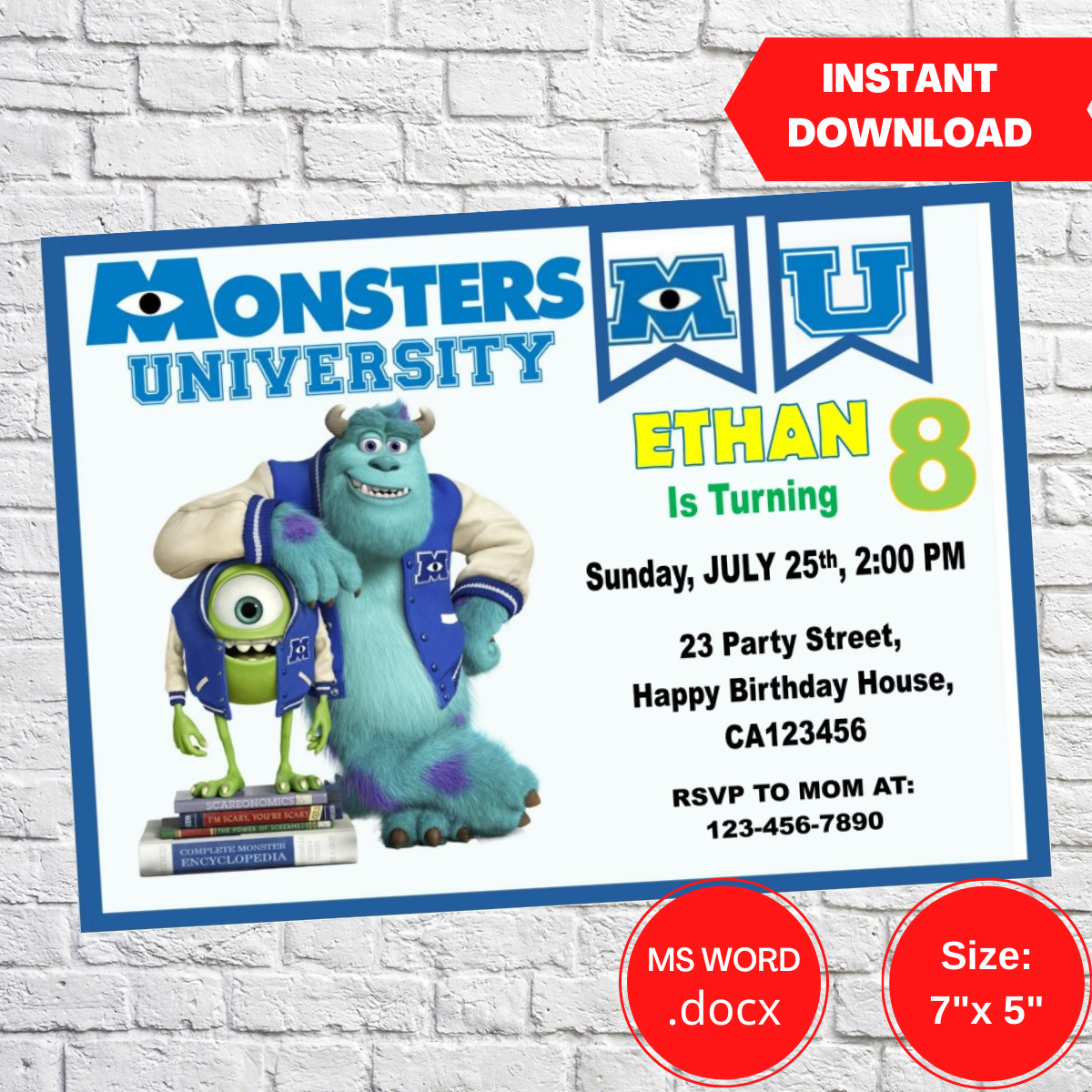 Monsters University Birthday Invitation Template
