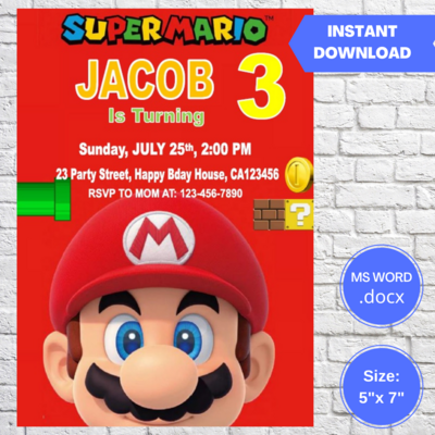 Super Mario Bros Birthday Invitation Printable