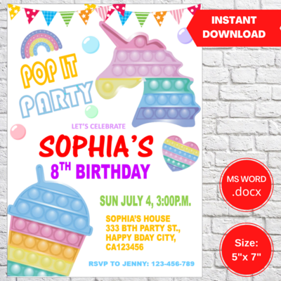 Pop it Fidget Bubble Birthday Party Invitation