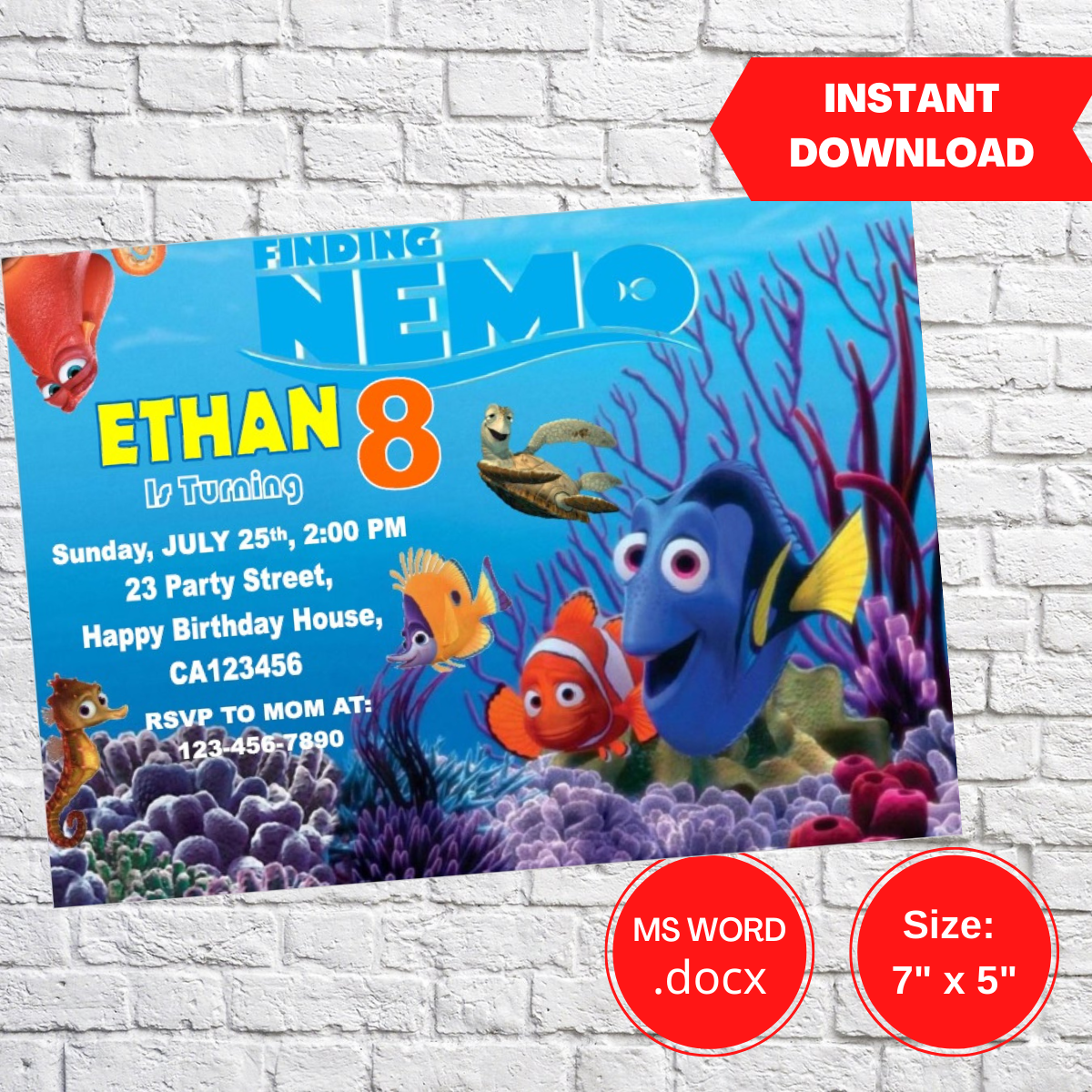 Finding Dory Nemo Birthday Invitation Template