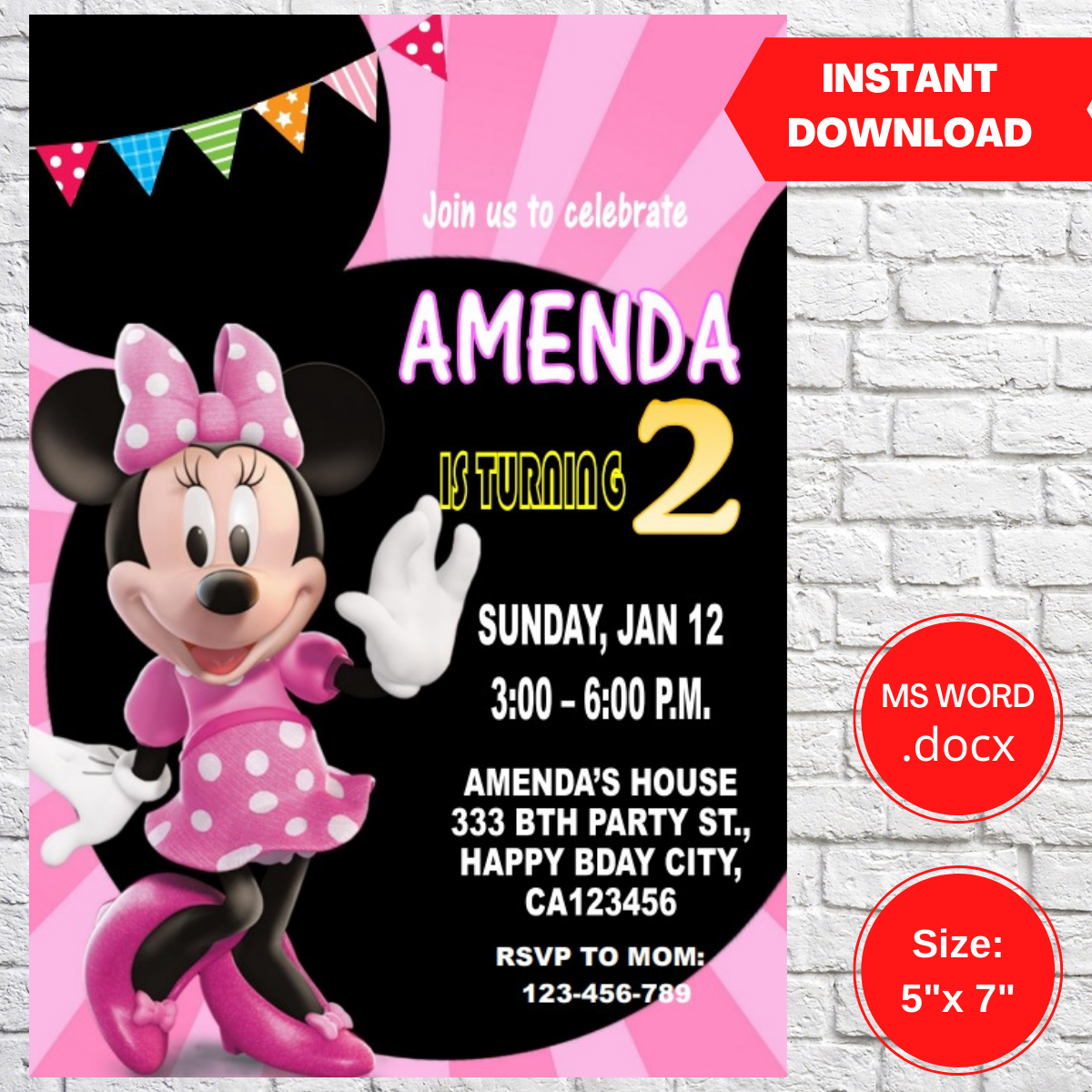 Minnie Mouse Birthday Party Invitation Template