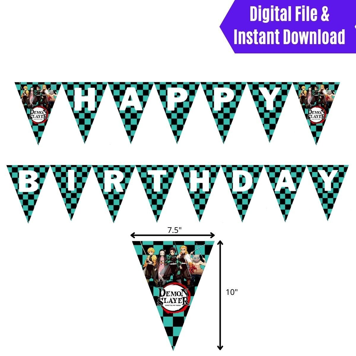 Demon Slayer Happy Birthday Banner Pennant Printable