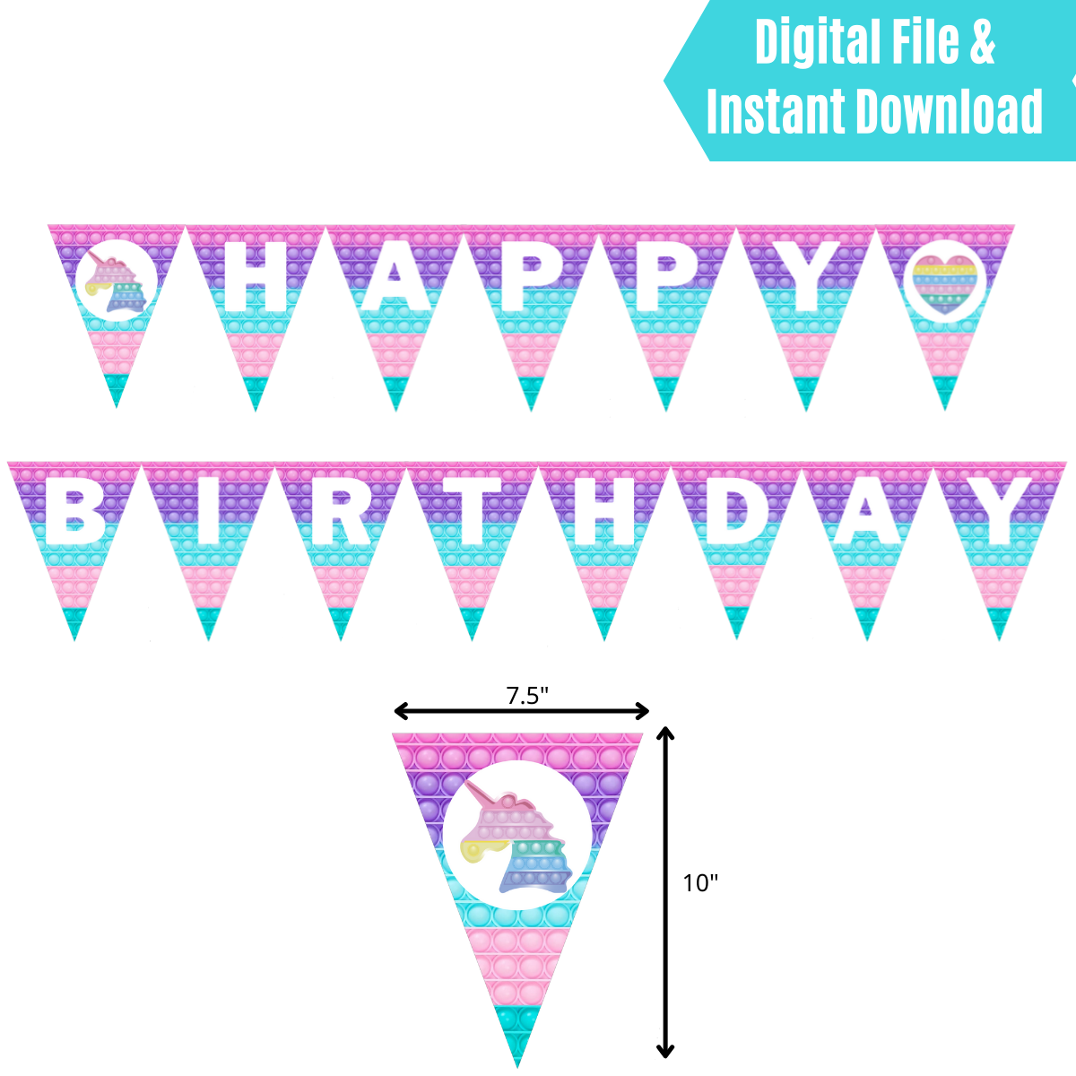 Pop It Fidget Bubble Happy Birthday Pennant Banner