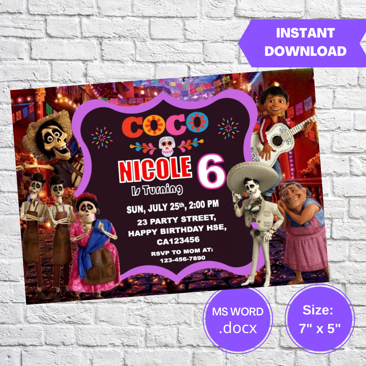 Disney Coco Birthday Invitation Template