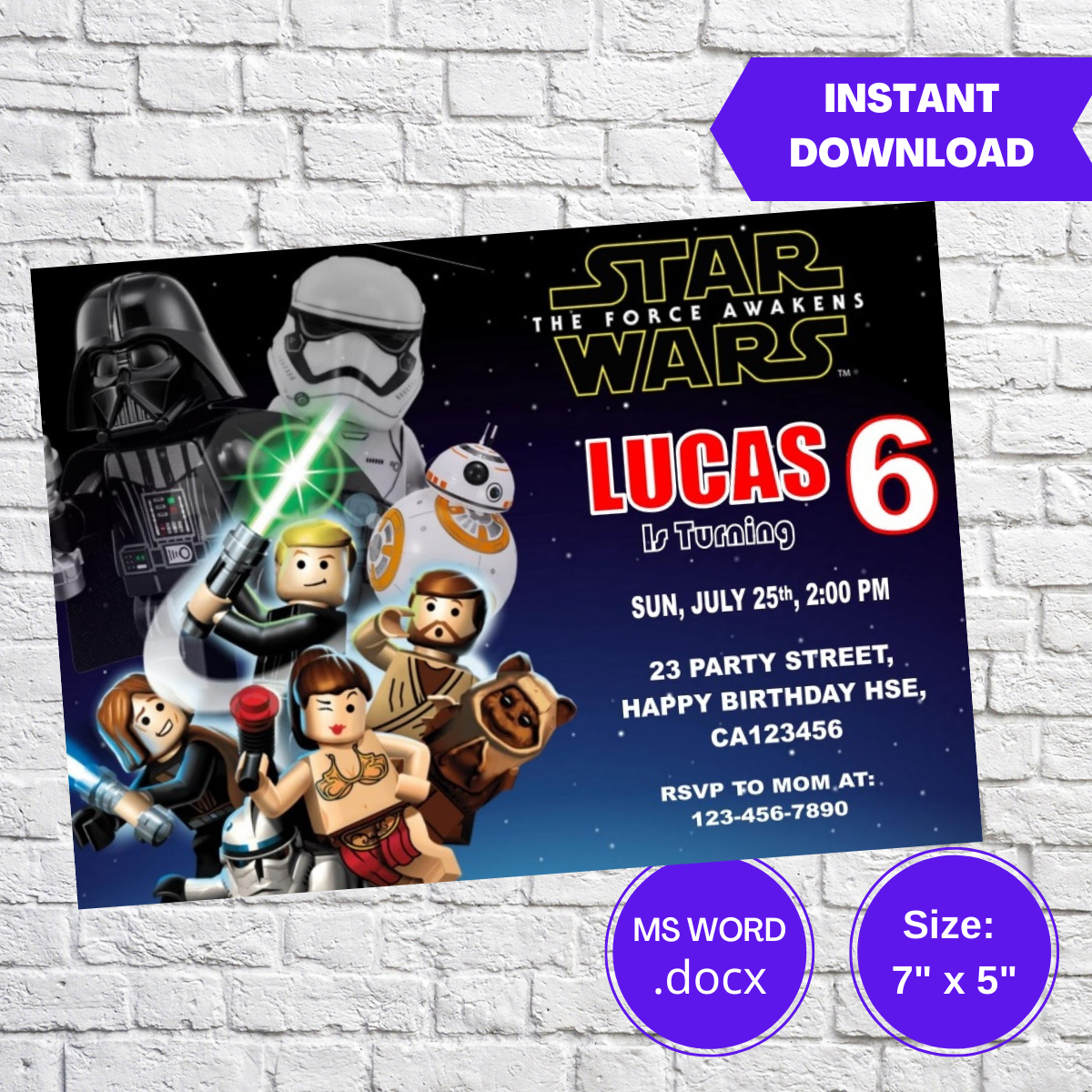 Lego Star Wars Birthday Invitation Template
