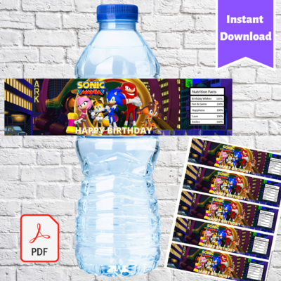 Sonic Party Water Bottle Label Printable
