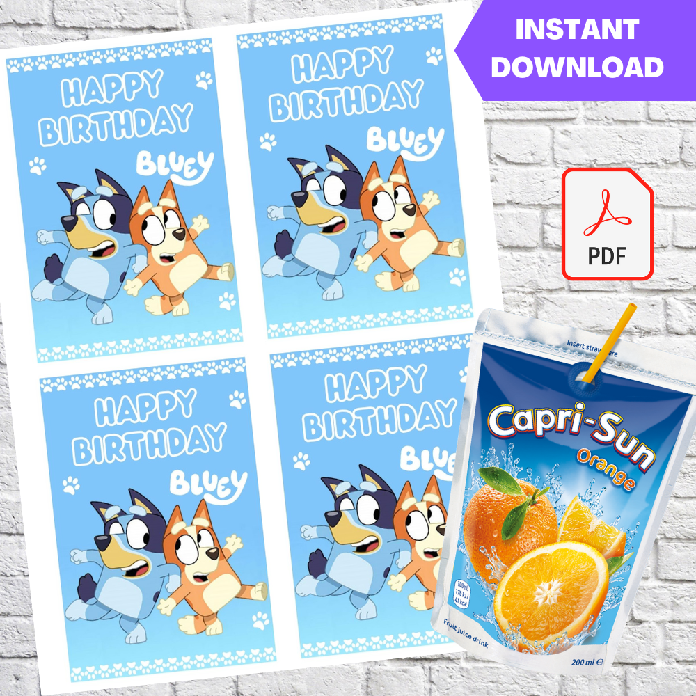 Bluey Birthday Party Capri Sun Labels Printable