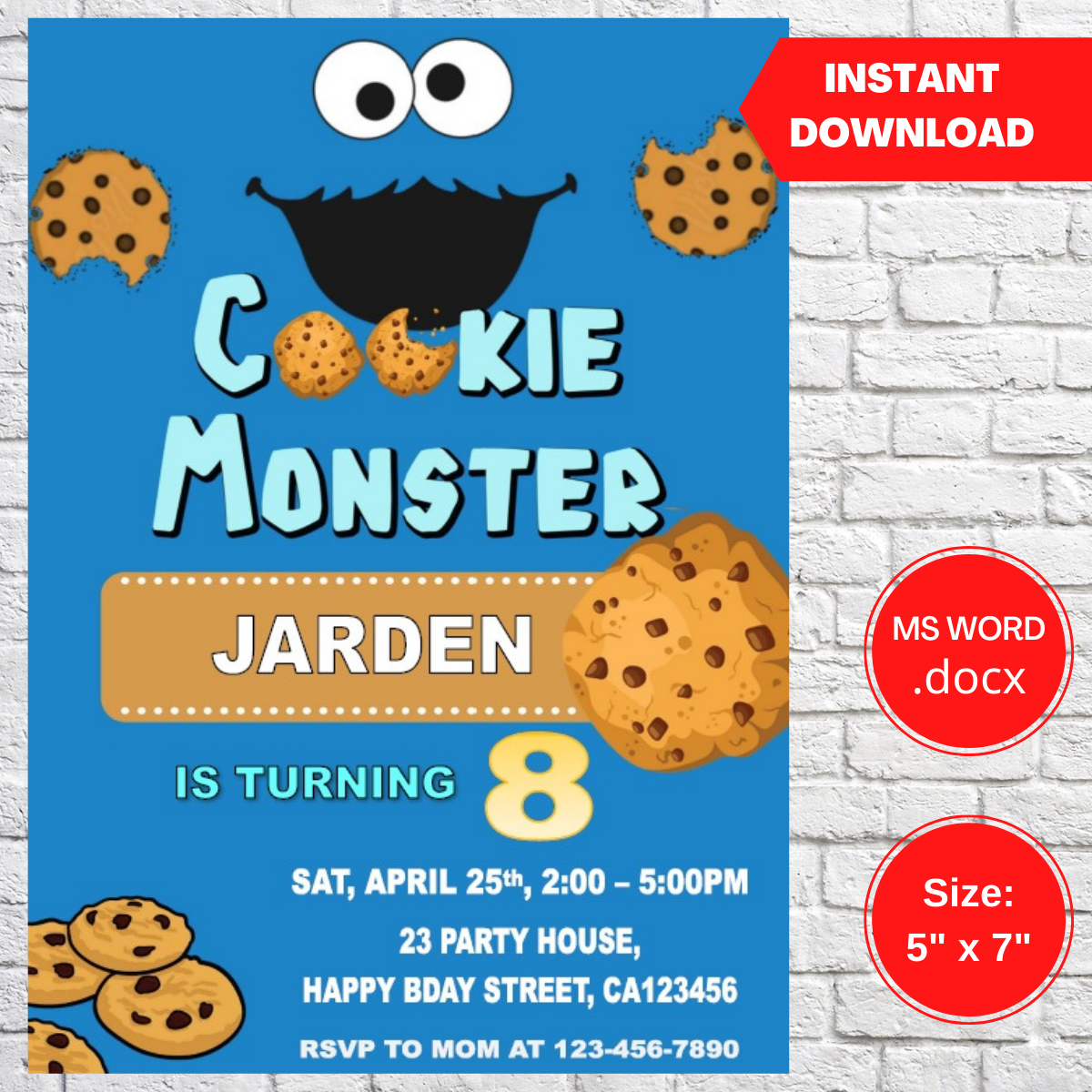 Cookie Monster Birthday Invitation Template