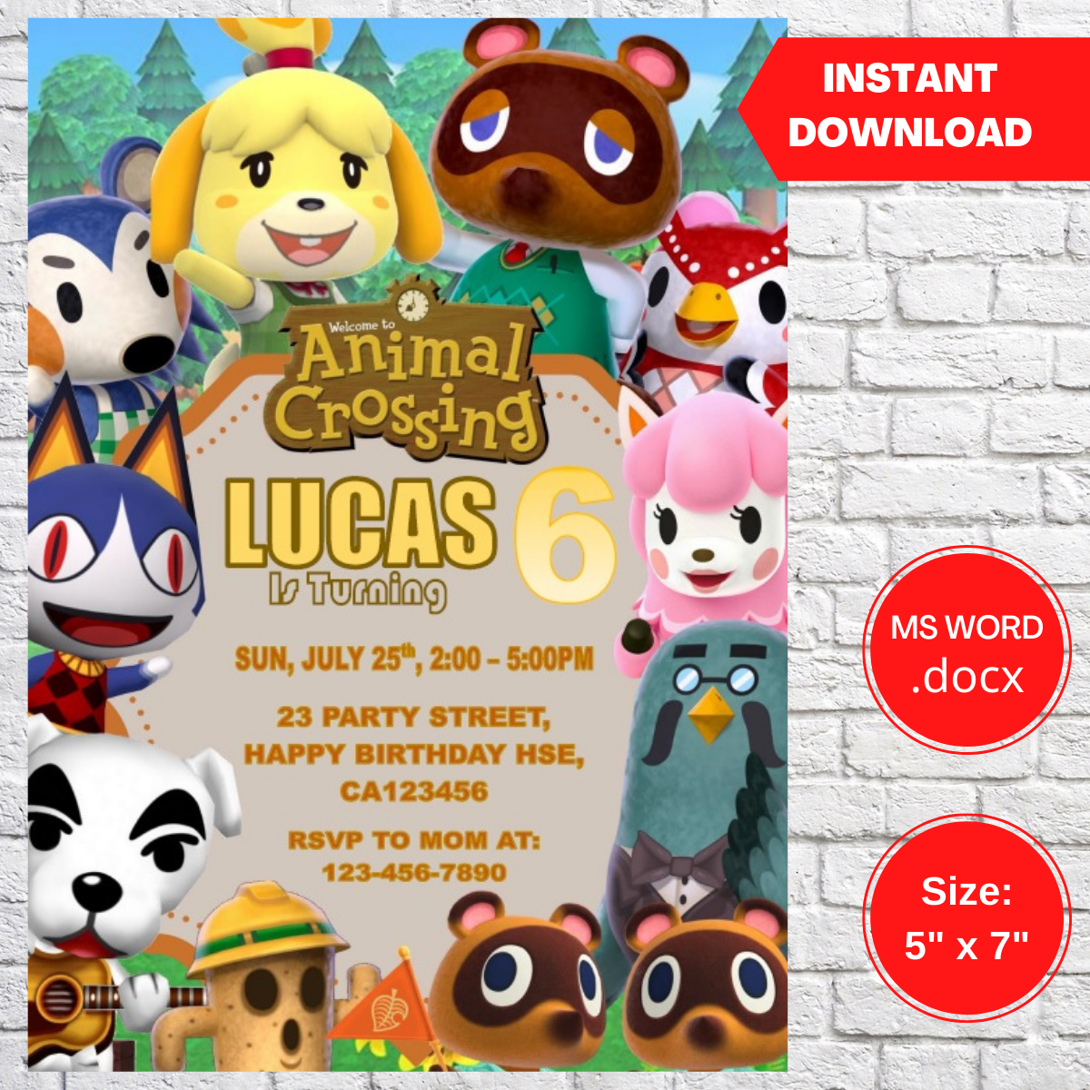 Animal Crossing Birthday Party Invitation Printable