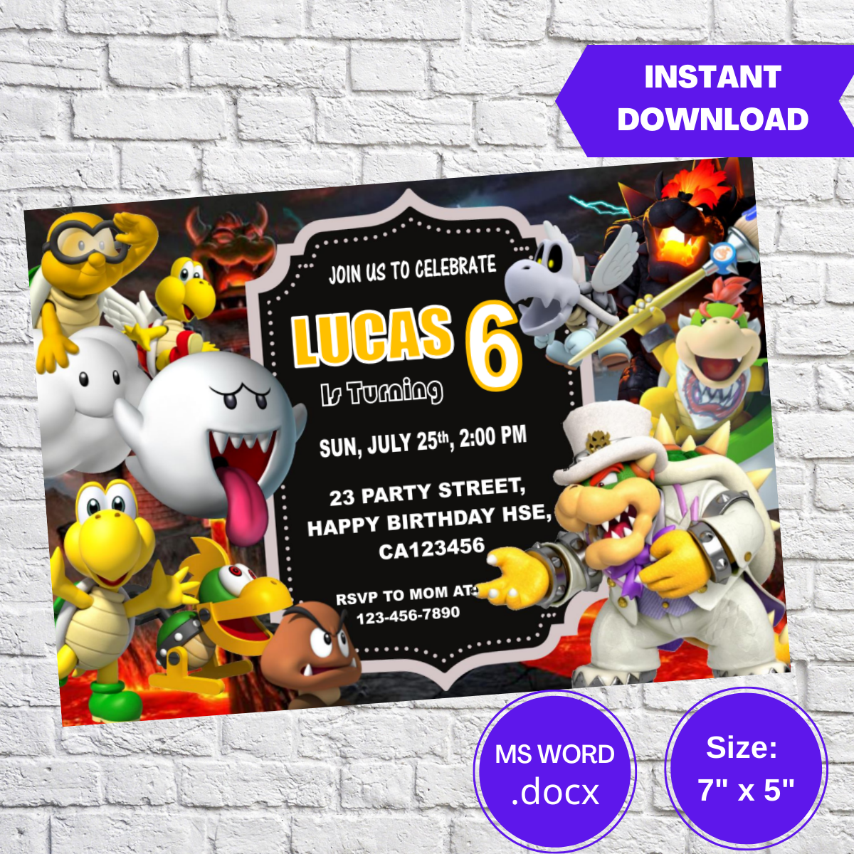 Bowser Birthday Party Invitation Template