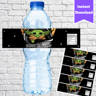 Baby Yoda Party Water Bottle Labels Printable