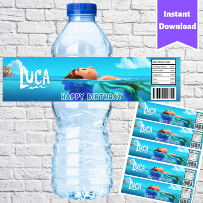 Disney Luca Party Water Bottle Labels Printable