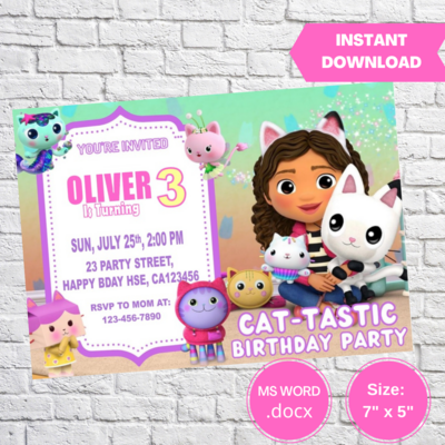 Gabby's Dollhouse Birthday Invitation Template