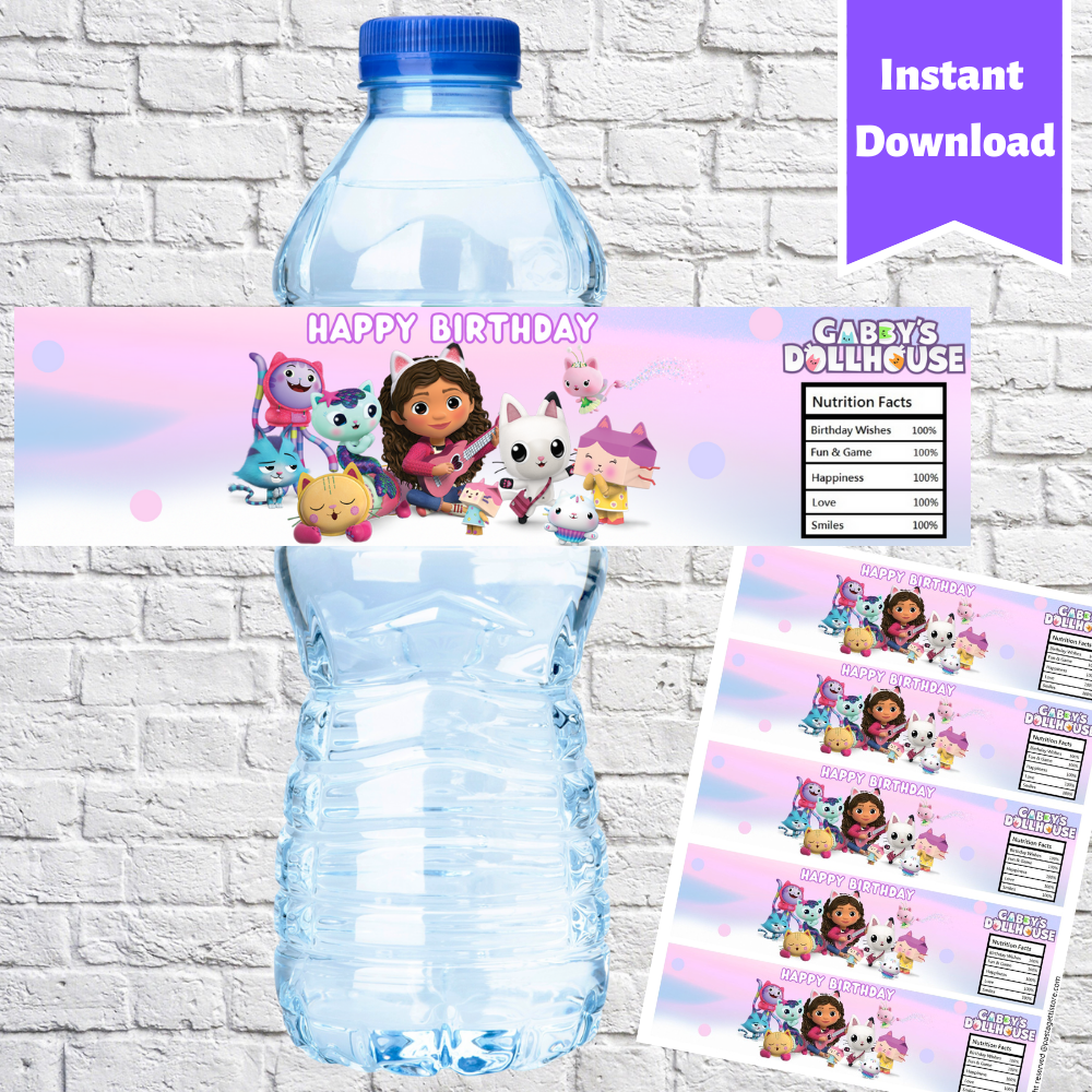 Gabby's Dollhouse Water Bottle Labels Printable
