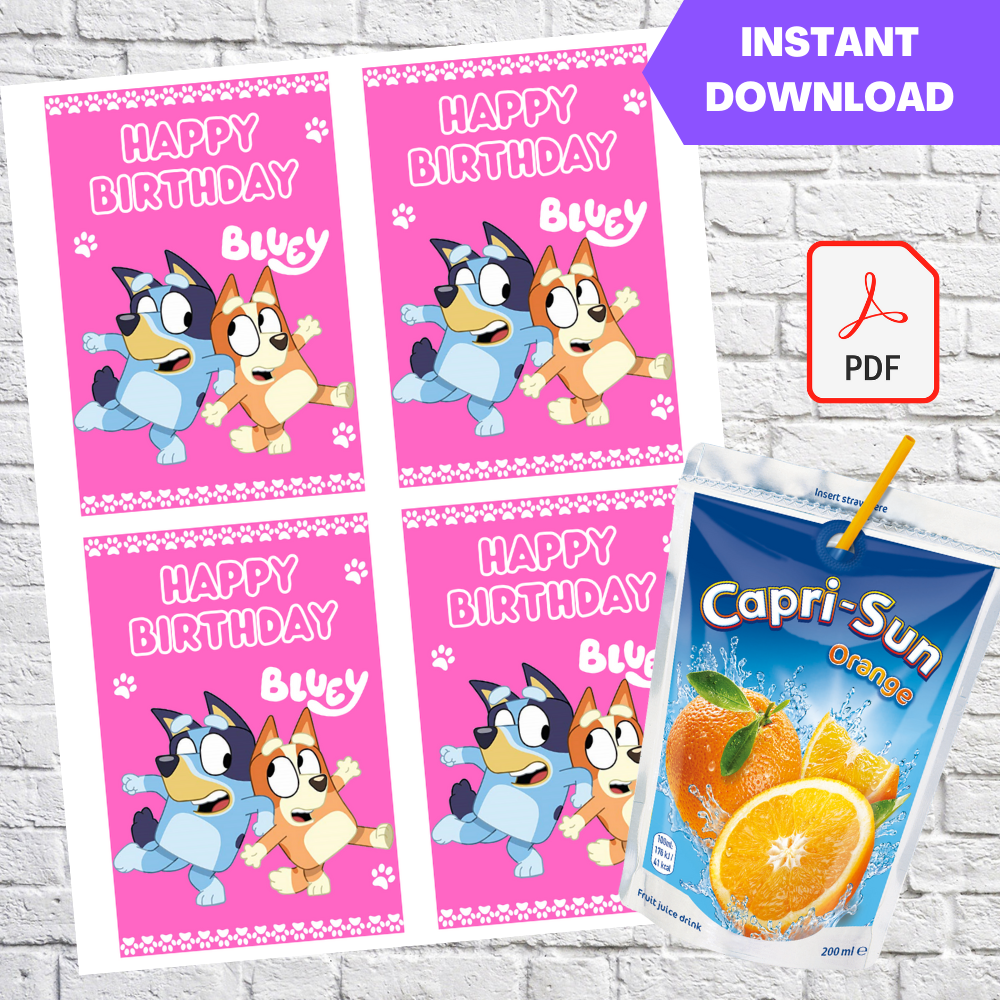 Bluey Girls Capri Sun Pouch Labels Printable
