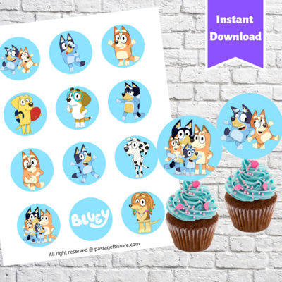 Bluey Party Favors Cupcake Toppers Printable