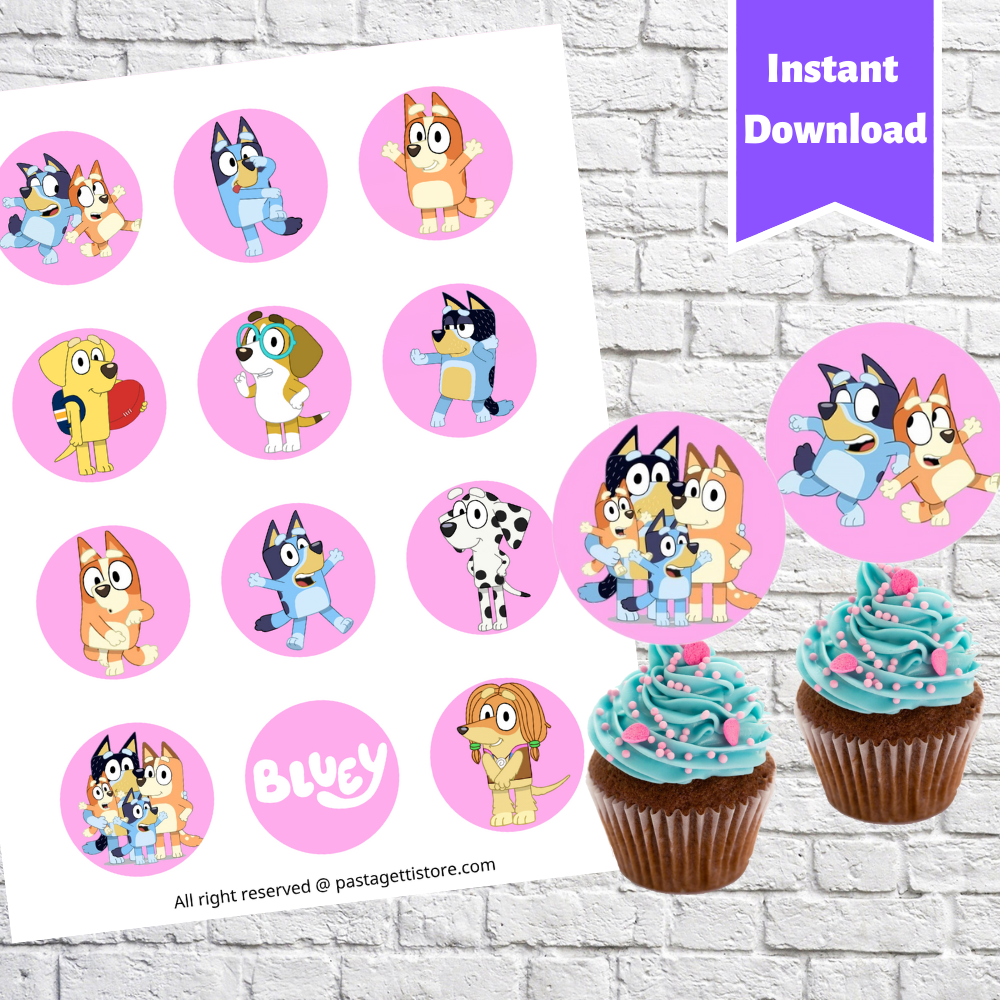 Bluey Girls Party Cupcake Toppers Printable
