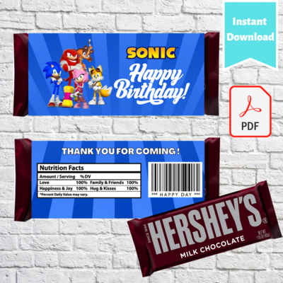 Sonic the hedgehog Chocolate Candy Bar Wrappers