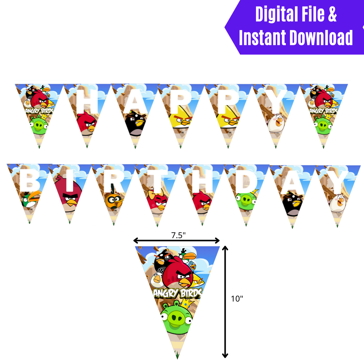 Angry Birds Party Birthday Pennant Banner