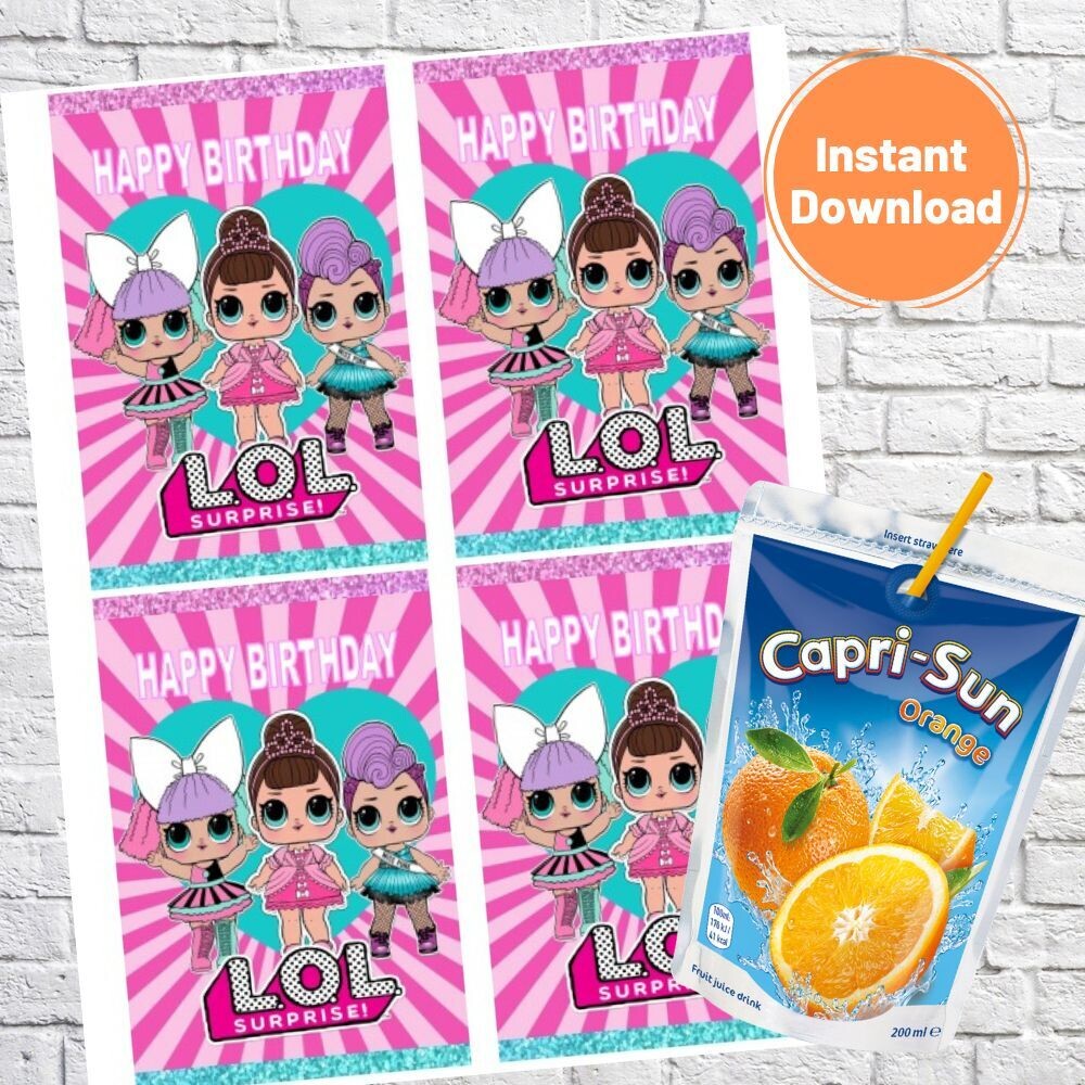 LOL Surprise Dolls Capri Sun Pouch Labels