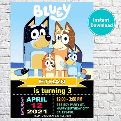 Bluey Birthday Invitation Template Editable