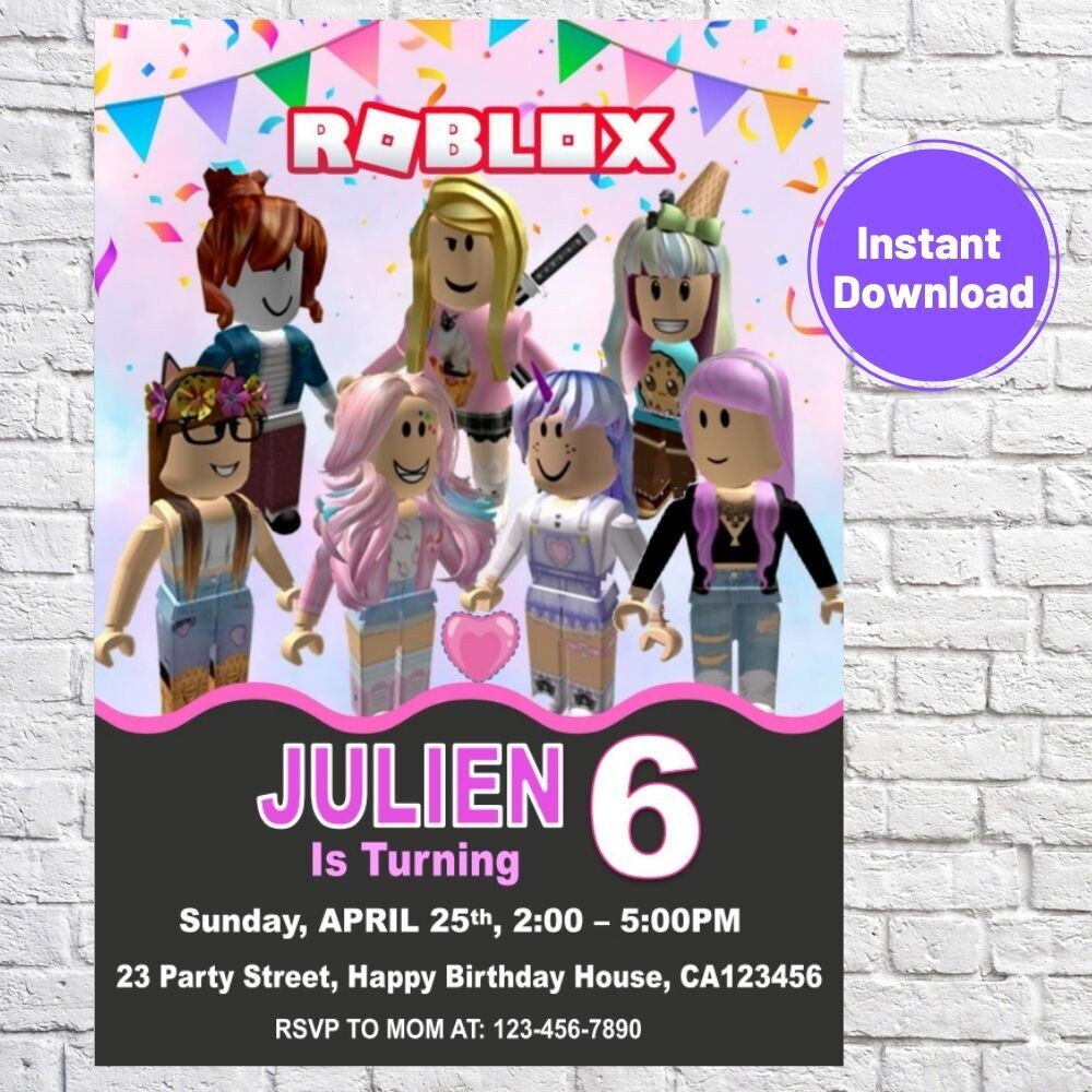 Roblox Game Girls Birthday Invitation Template