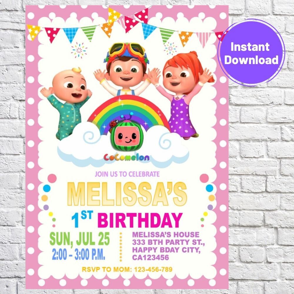 Cocomelon Girl Birthday Invitation Template