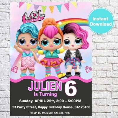 LOL Girls Birthday Party Invitation Template