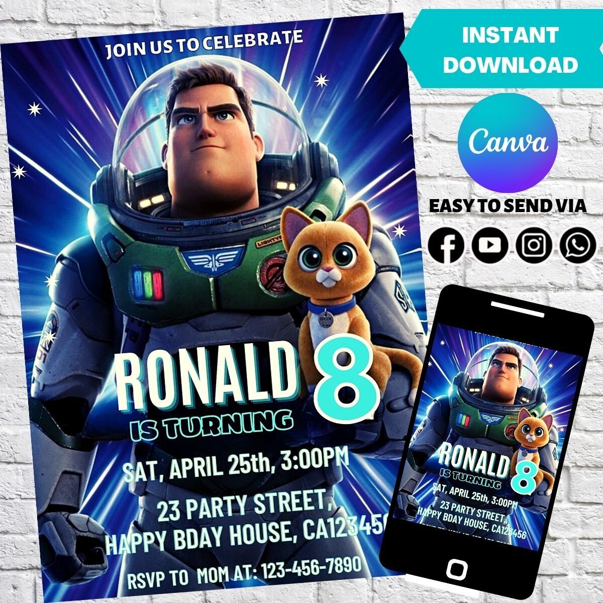 Lightyear Buzz Birthday Invitation Template
