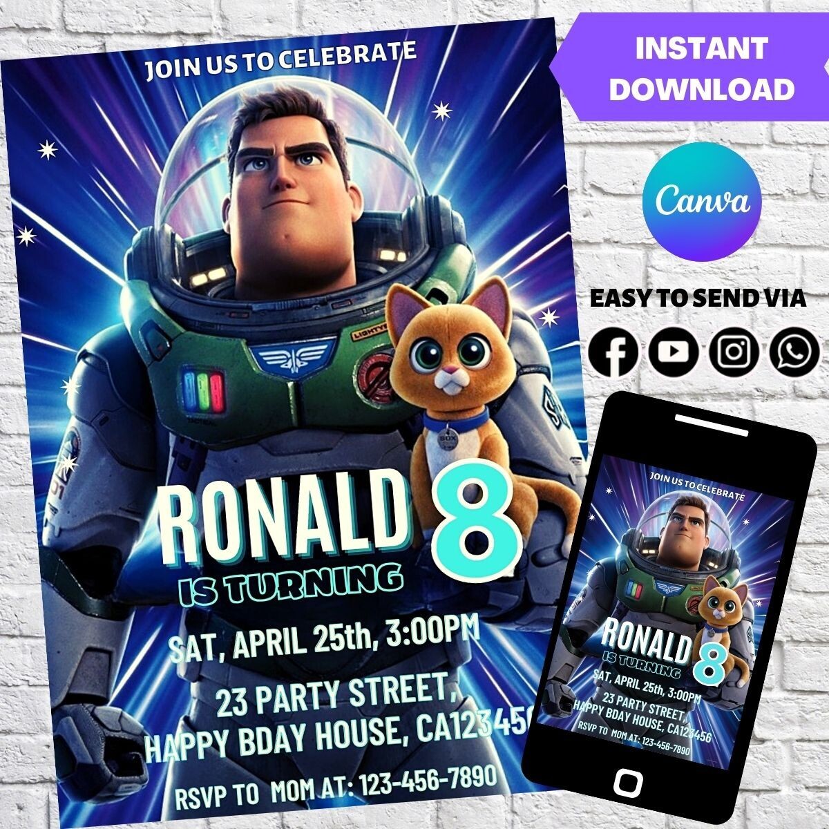 Lightyear Buzz Birthday Invitation Template