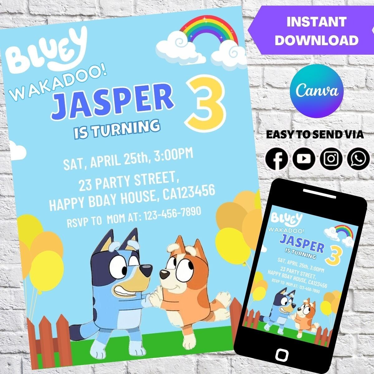 Bluey Birthday Invitation Digital Template