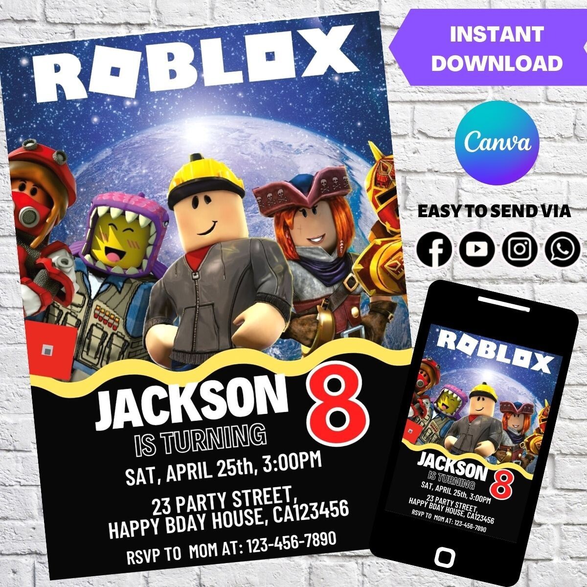 Roblox Digital Birthday Invitation Template